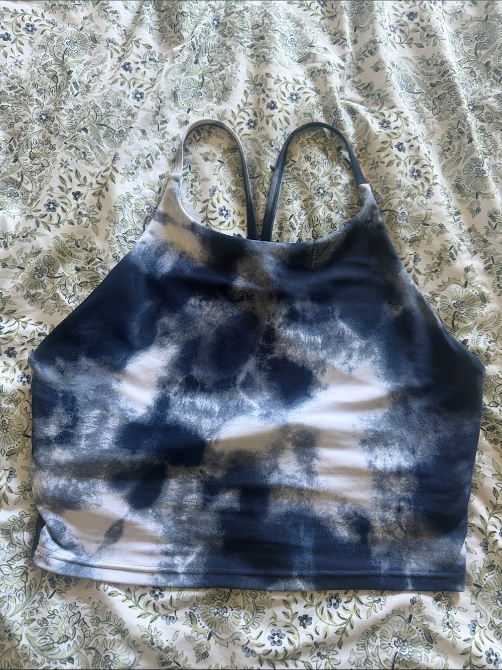 Old Navy Tie-Dye High Neck Sports Crop - Navy & White